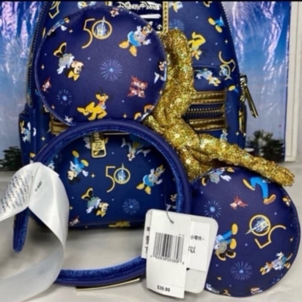 Disney parks 50th anniversary Mickey and friends Loungefly backpack and ears SET - Picture 2 of 5
